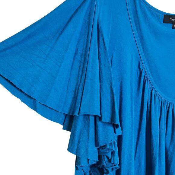 Karen Kane Womens Top 3X Teal Ruffle Flutter Sleeve Scoop Neck Rayon Spandex USA - Picture 4 of 8